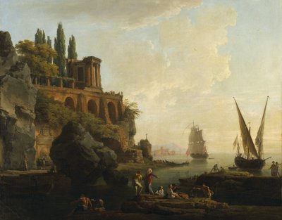 Denkbeeldig landschap, Italiaanse havenscène door Claude Joseph Vernet